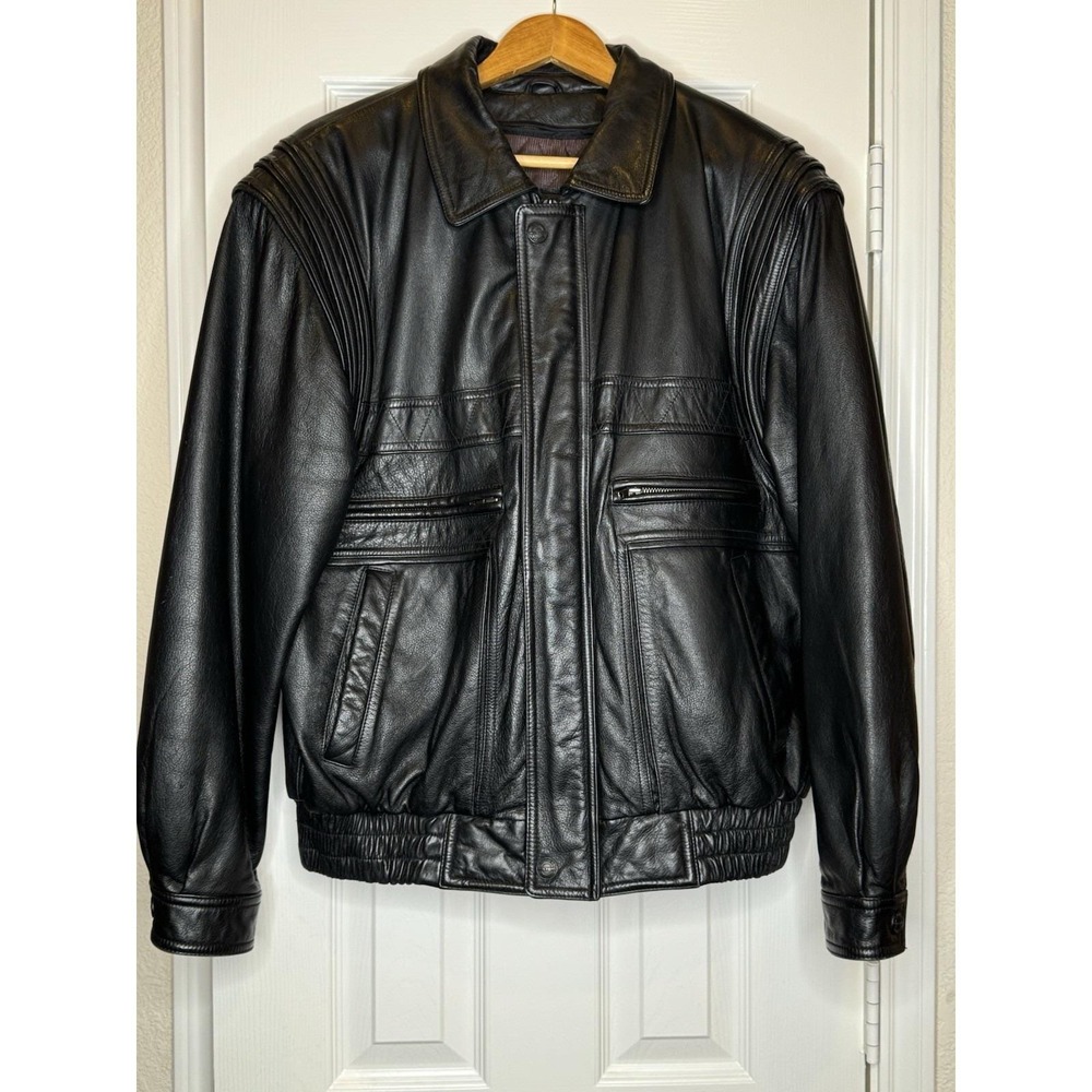 Wilson Leather‎ Black Bomber Jacket L Moto Biker Vintage Thinsulate Liner